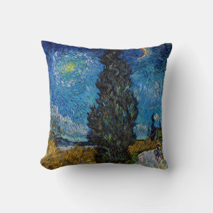 Vincent van Gogh - Straße mit Zypresse und Stern Kissen