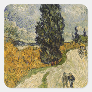Vincent van Gogh Straße mit Zypressen, 1890 Quadratischer Aufkleber