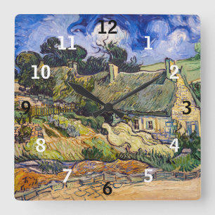 Vincent Van Gogh - Strohdachhäuser in Cordeville Quadratische Wanduhr