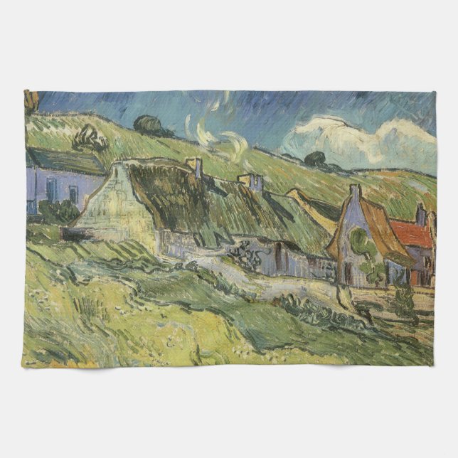 Vincent van Gogh - Strohgepflasterte Hütten Geschirrtuch (Horizontal)