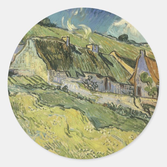 Vincent van Gogh - Strohgepflasterte Hütten Runder Aufkleber (Vorderseite)