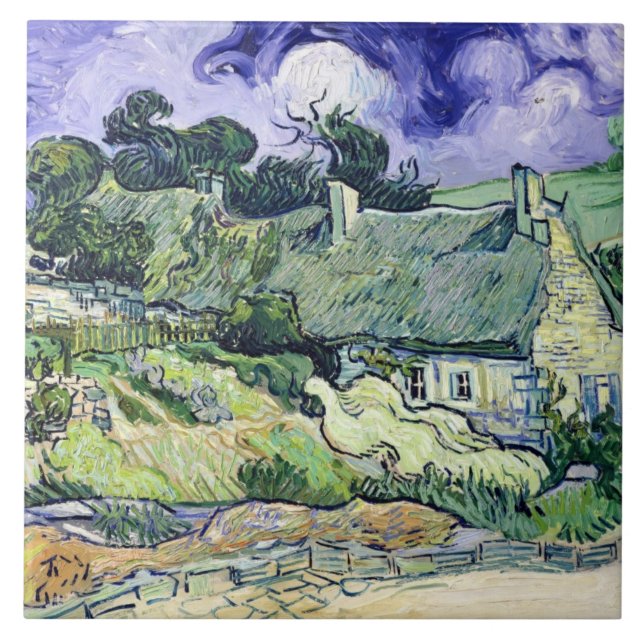 Vincent van Gogh| Strohhalme Hütten in Cordeville Fliese (Vorderseite)