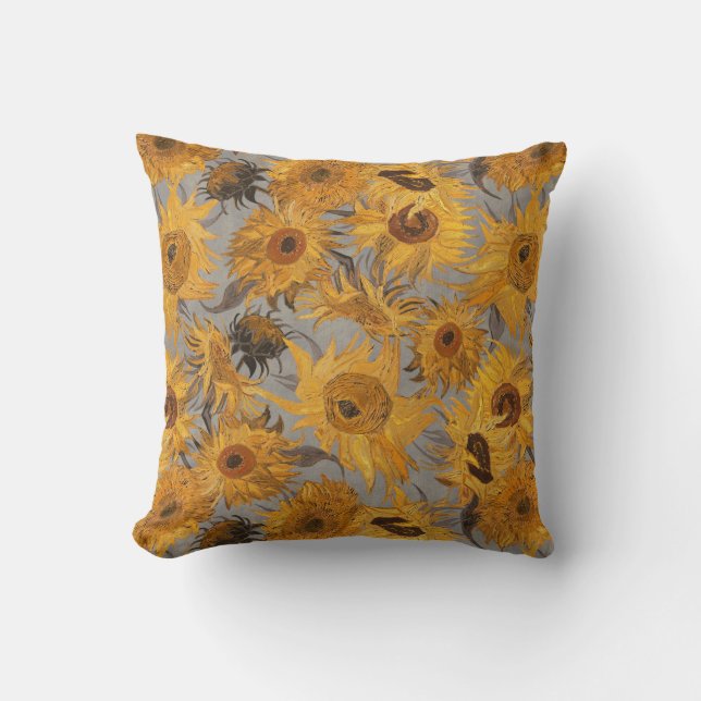 Vincent Van Gogh Sunflowers Grey Yellow Kissen (Vorderseite)