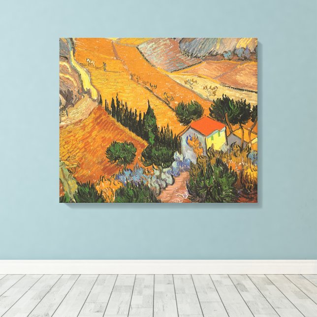 Vincent van Gogh - Tal mit Plowman Leinwanddruck (Insitu (Holzboden))