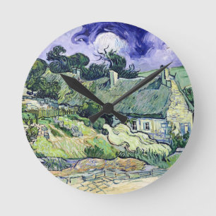Vincent van Gogh Thatched cottages at Cordeville Runde Wanduhr