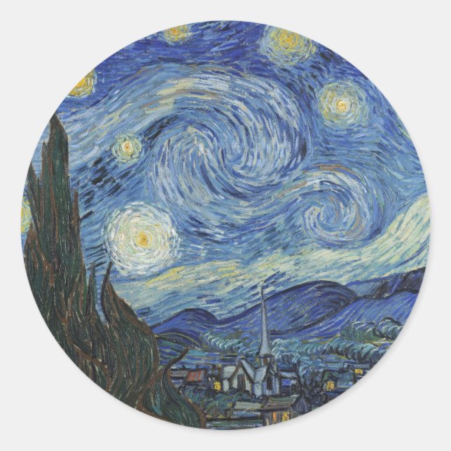 Vincent van Gogh | The Starry Night, Juni 1889 Runder Aufkleber (Vorderseite)