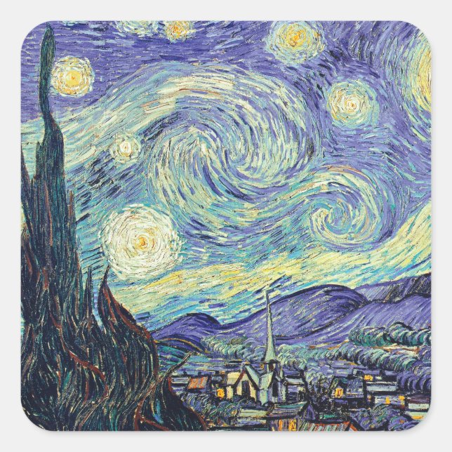 Vincent Van Gogh The Starry Night Quadratischer Aufkleber (Vorderseite)