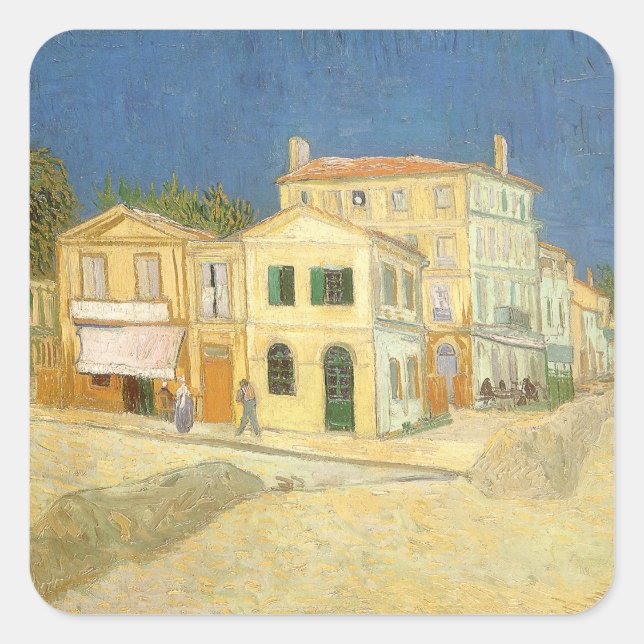 Vincent van Gogh - The Yellow House (The Street) Quadratischer Aufkleber (Vorderseite)