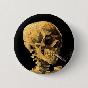 Vincent Van Gogh - Totenkopf mit brennender Zigare Button
