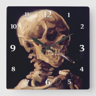 Vincent Van Gogh Totenkopf mit brennender Zigarett Quadratische Wanduhr