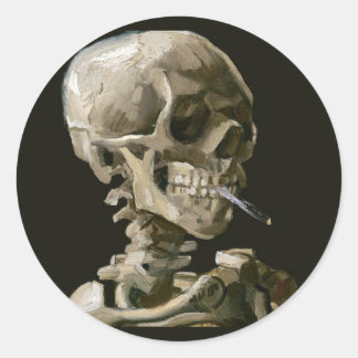 Vincent van Gogh Totenkopf mit brennender Zigarett Runder Aufkleber