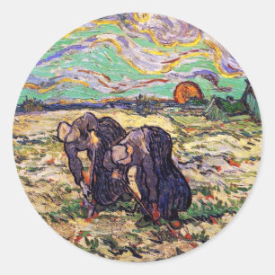Vincent Van Gogh - Two Peasant Women - Fine Art Runder Aufkleber