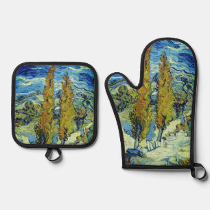 Vincent Van Gogh Two Poplars in Saint-Rémy Ofenhandschuh & Topflappen-Set