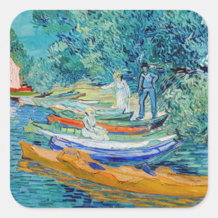 Vincent van Gogh - Ufer der Oise bei Auvers Quadratischer Aufkleber