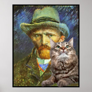Vincent van Gogh und seine Katze Poster