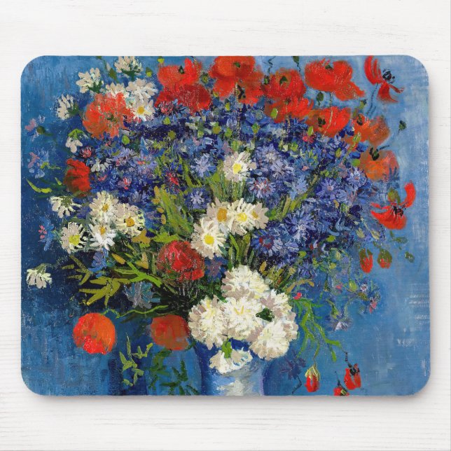 Vincent van Gogh - Vase mit Cornblumen & Poppies Mousepad (Vorne)