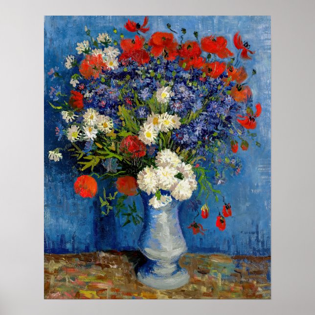 Vincent van Gogh - Vase mit Cornblumen & Poppies Poster (Vorne)