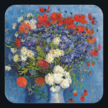 Vincent van Gogh - Vase mit Cornblumen & Poppies Quadratischer Aufkleber<br><div class="desc">Vase mit Cornblumen und Poppies - Vincent van Gogh,  Oil on Leinwand,  1887,  Paris</div>