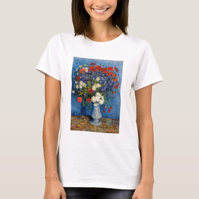 Vincent van Gogh - Vase mit Cornblumen & Poppies T-Shirt (Vorderseite)
