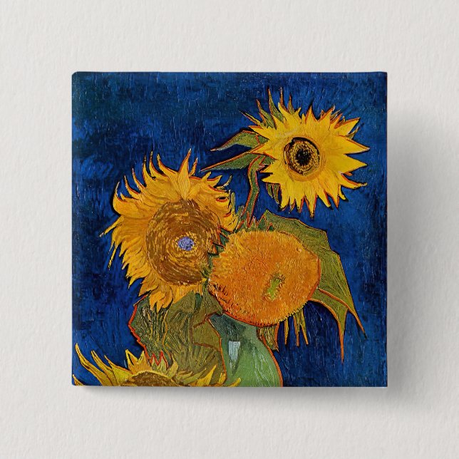 Vincent van Gogh - Vase mit fünf Sonnenblumen Button (Vorderseite)