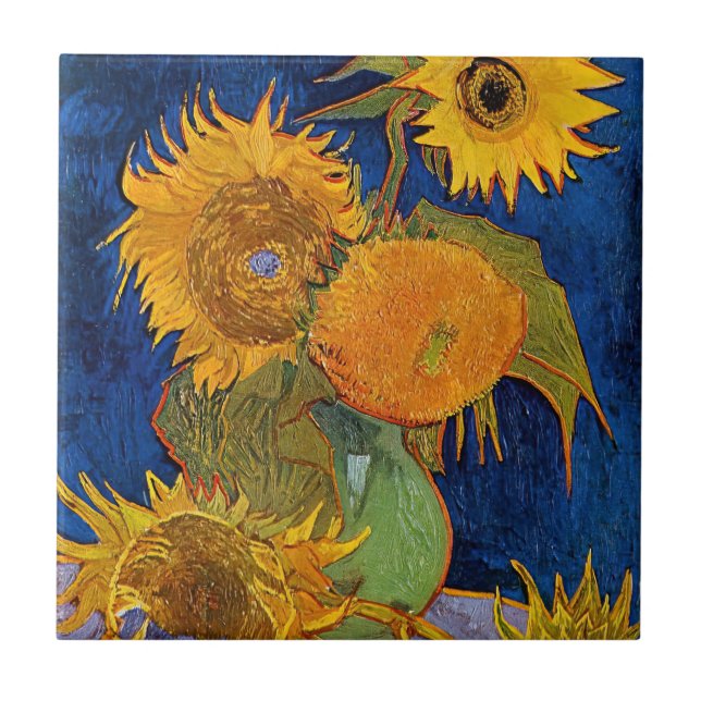 Vincent van Gogh - Vase mit fünf Sonnenblumen Fliese (Vorderseite)