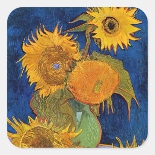 Vincent van Gogh - Vase mit fünf Sonnenblumen Quadratischer Aufkleber