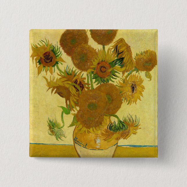 Vincent van Gogh - Vase mit fünfzehn Sonnenblumen Button (Vorderseite)