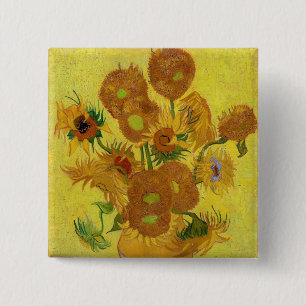 Vincent van Gogh - Vase mit fünfzehn Sonnenblumen Button