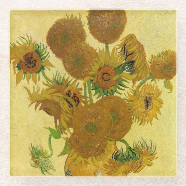 Vincent van Gogh - Vase mit fünfzehn Sonnenblumen Glasuntersetzer (Vorderseite)