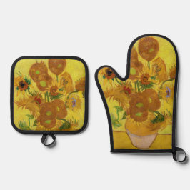Vincent van Gogh - Vase mit fünfzehn Sonnenblumen Ofenhandschuh & Topflappen-Set