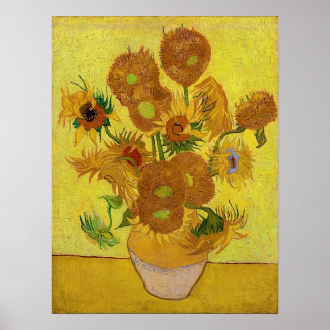 Vincent van Gogh - Vase mit fünfzehn Sonnenblumen Poster (Vorne)
