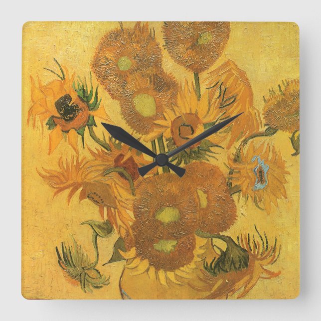 Vincent van Gogh - Vase mit fünfzehn Sonnenblumen Quadratische Wanduhr (Vorderseite)