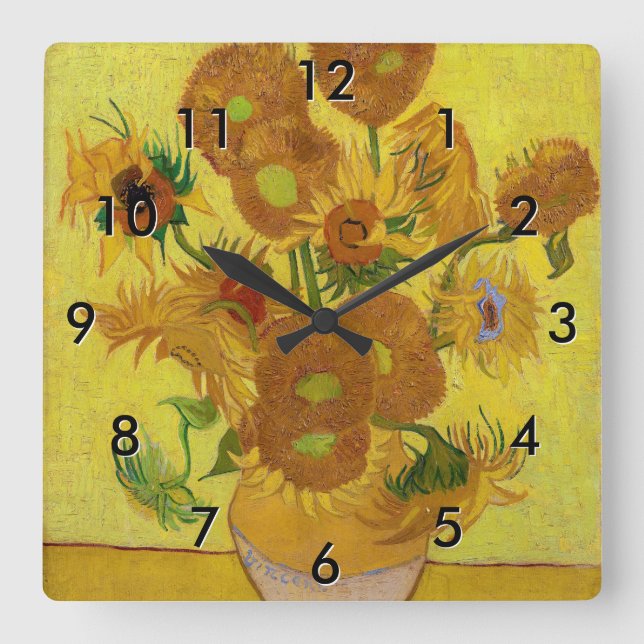 Vincent van Gogh - Vase mit fünfzehn Sonnenblumen Quadratische Wanduhr (Vorderseite)