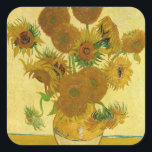 Vincent van Gogh - Vase mit fünfzehn Sonnenblumen Quadratischer Aufkleber<br><div class="desc">Vase mit 15 Sonnenblumen / Vase avec quinze turnesols - Vincent Van Gogh,  August 1888 - Sonnenblumen 1888,  Fassung (F454)</div>