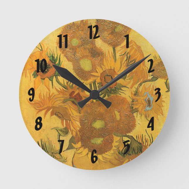 Vincent van Gogh - Vase mit fünfzehn Sonnenblumen Runde Wanduhr (Vorderseite)