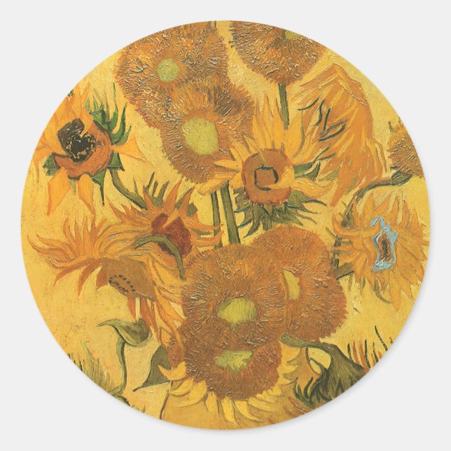 Vincent van Gogh - Vase mit fünfzehn Sonnenblumen Runder Aufkleber (Vorderseite)