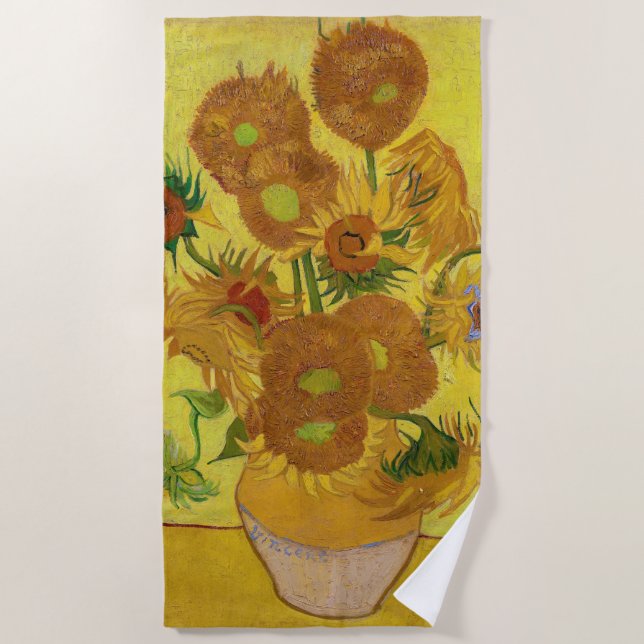 Vincent van Gogh - Vase mit fünfzehn Sonnenblumen Strandtuch (Vorderseite)