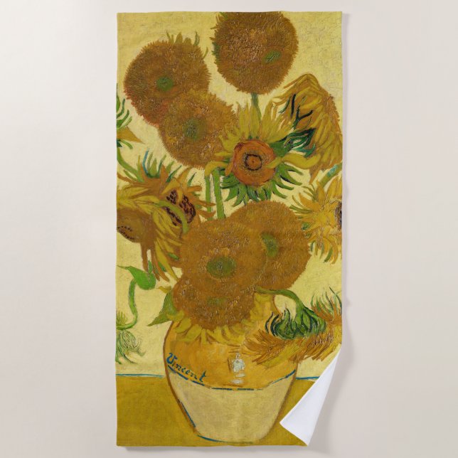 Vincent van Gogh - Vase mit fünfzehn Sonnenblumen Strandtuch (Vorderseite)