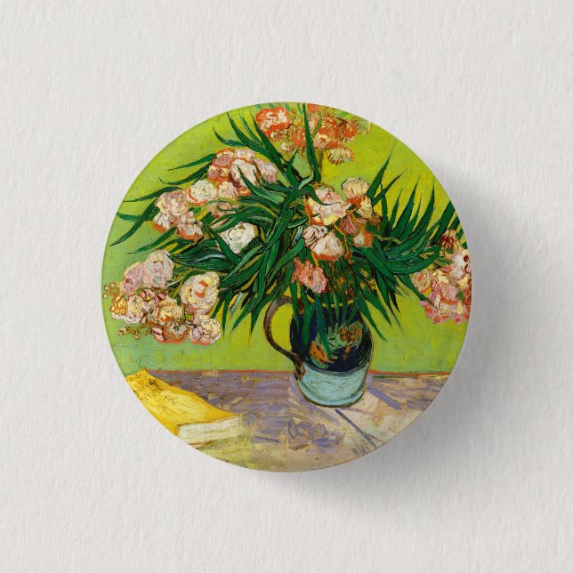 Vincent Van Gogh Vase mit Oleandern und Büchern Button (Vorderseite)