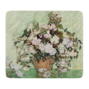 Vincent Van Gogh Vase mit rosa Rosen und florale K Schneidebrett