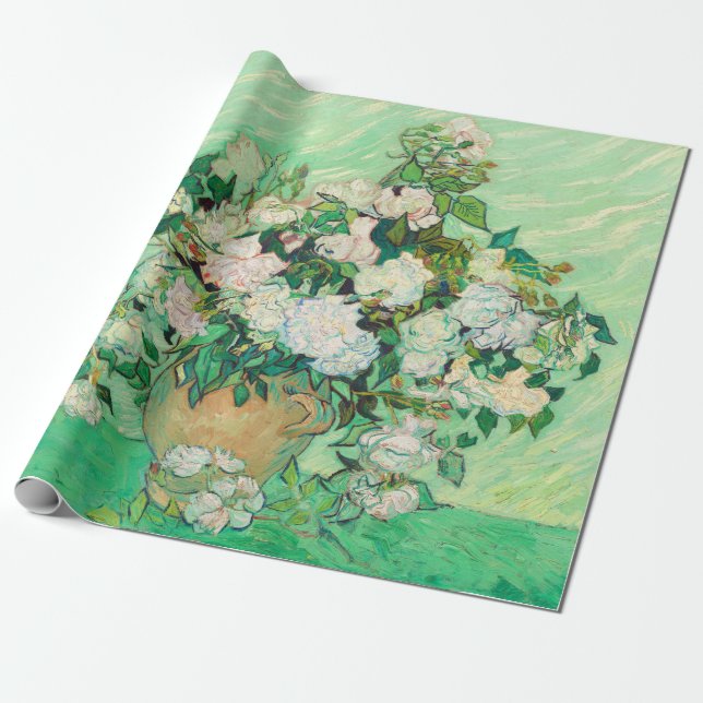 Vincent Van Gogh Vase mit rosa Roses Fine Art Geschenkpapier (Ungerollt)