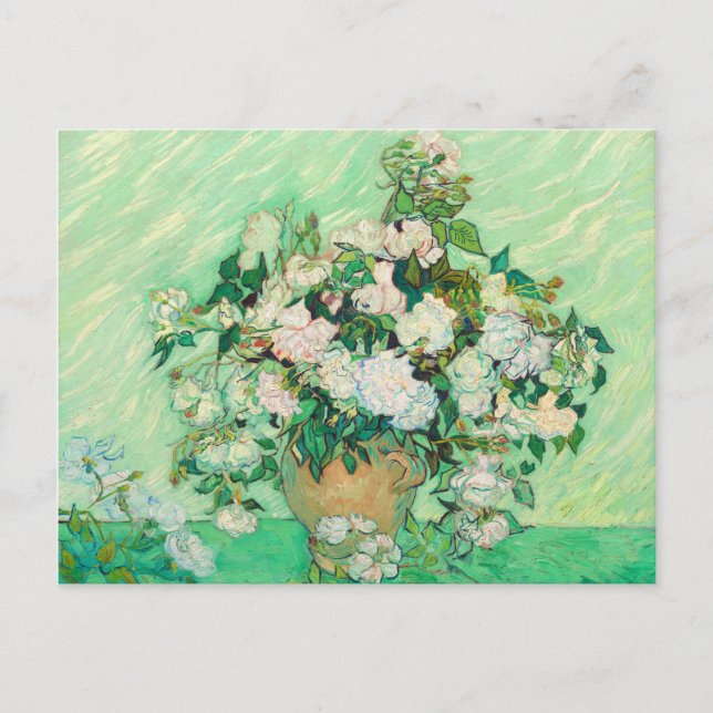 Vincent Van Gogh Vase mit rosa Roses Fine Art Postkarte (Vorderseite)