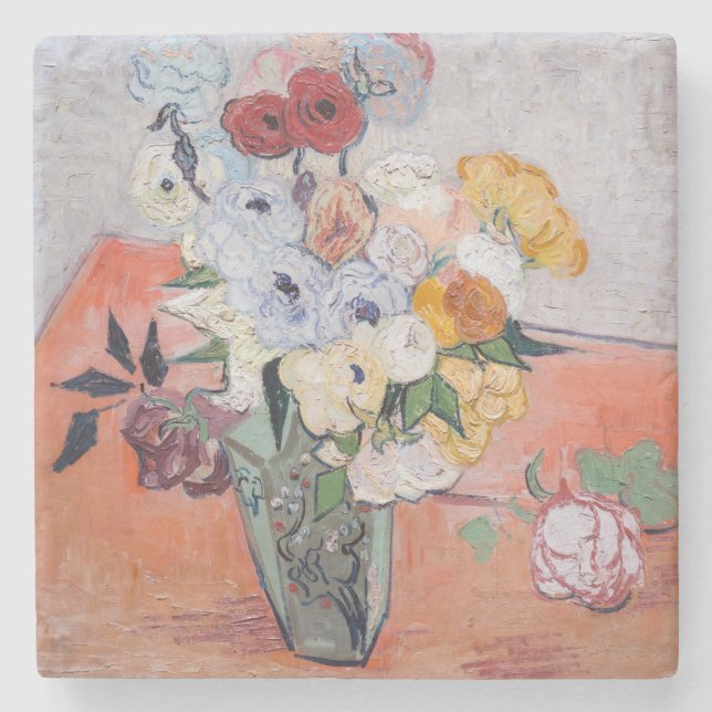 Vincent van Gogh - Vase mit Rose & Anemone Steinuntersetzer (Vorderseite)