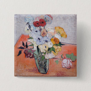 Vincent van Gogh - Vase mit Rose und Anemonen Button