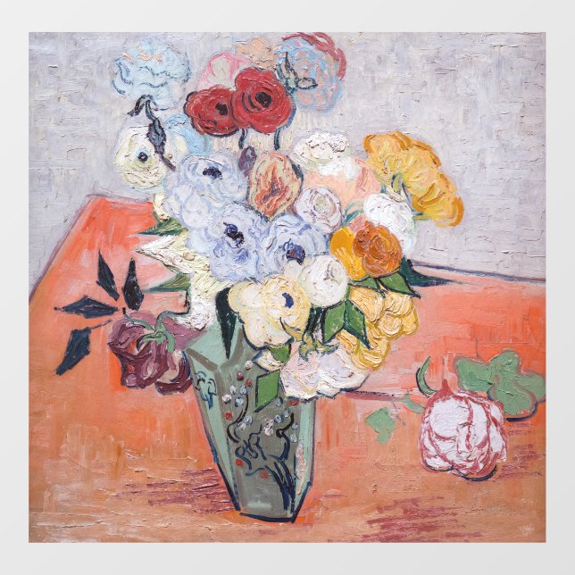 Vincent van Gogh - Vase mit Rose und Anemonen Fensteraufkleber (Blatt)