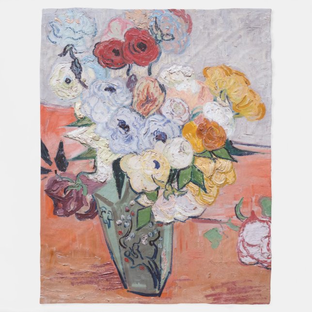 Vincent van Gogh - Vase mit Rose und Anemonen Fleecedecke (Vorderseite)