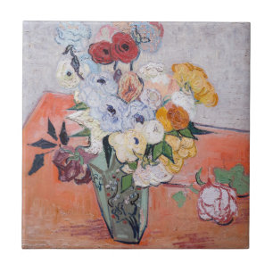 Vincent van Gogh - Vase mit Rose und Anemonen Fliese