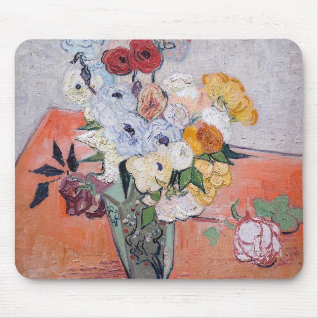 Vincent van Gogh - Vase mit Rose und Anemonen Mousepad (Vorne)