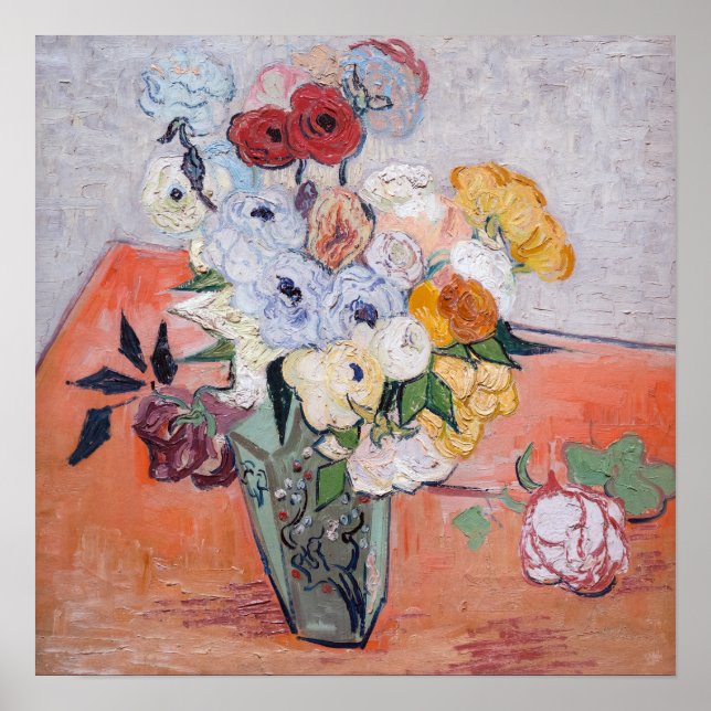 Vincent van Gogh - Vase mit Rose und Anemonen Poster (Vorne)