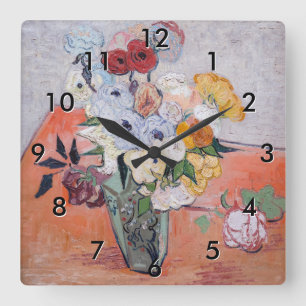 Vincent van Gogh - Vase mit Rose und Anemonen Quadratische Wanduhr